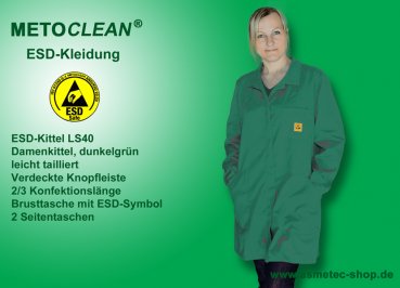 METOCLEAN ESD-Damenkittel LS40-RB, royal - www.asmetec-shop.de