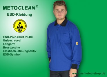Metoclean ESD-Poloshirt PL48L-RB-XS, Langarm, royal blau, Größe XS