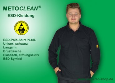 Metoclean ESD-Poloshirt PL48L-SW-XL, Langarm, schwarz, Größe XL