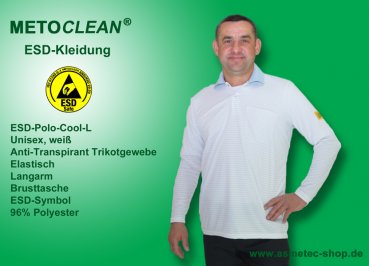 Metoclean ESD-Poloshirt PL-Cool-L-W-L, Langarm, weiß, Größe L