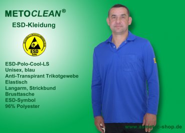 METOCLEAN ESD-Polo-Shirt PL-Cool-LS, weiß, extra Langarm, unisex - www.asmetec-shop.de