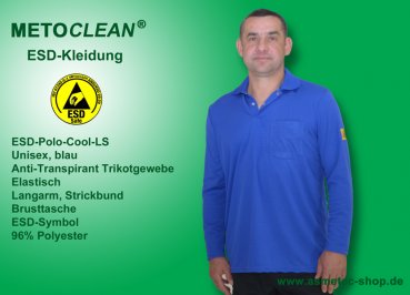 Metoclean ESD-Poloshirt PL-Cool-LS-B-3XL, extra Langarm, blau, Größe 3XL