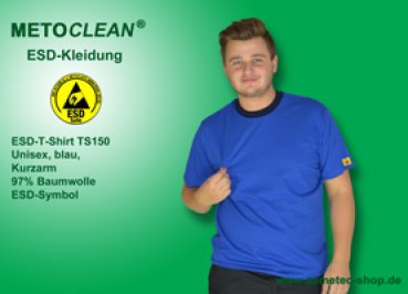METOCLEAN ESD-T-Shirt TS150K, blue, short sleeves, unisex - www.asmetec-shop.de