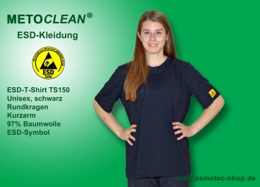 METOCLEAN ESD-T-Shirt TS150, schwarz, Kurzarm, unisex - www.asmetec-shop.de