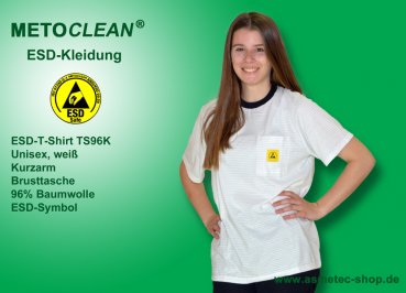 METOCLEAN ESD-T-Shirt TS96K, weiß, Kurzarm, unisex - www.asmetec-shop.de