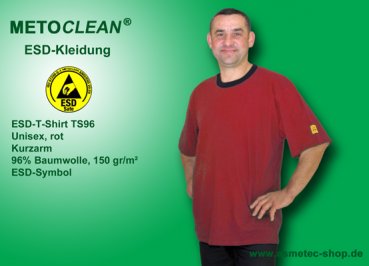 Metoclean ESD-T-Shirt TS96K-DR-3XL, Kurzarm, rot, Größe 3XL