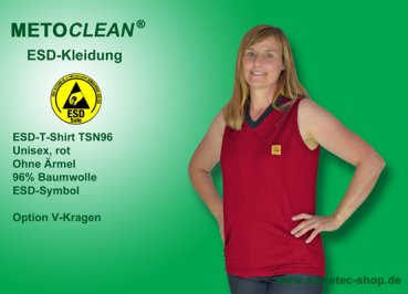 Metoclean ESD-T-Shirt TSN96-DR-M, ärmellos, rot, Größe M