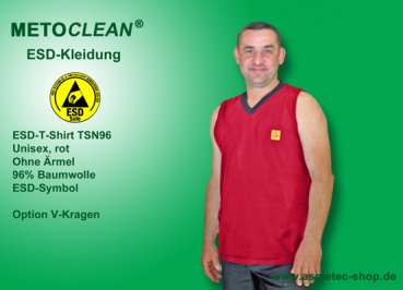 METOCLEAN ESD-T-Shirt TSN96, rot, ärmellos, unisex - www.asmetec-shop.de