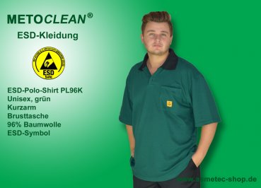 METOCLEAN ESD-Polo-Shirt PL96K, grün, Kurzarm, unisex - www.asmetec-shop.de