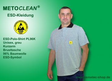 METOCLEAN ESD-Polo-Shirt PL96K, grau, Kurzarm, unisex - www.asmetec-shop.de