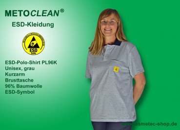 METOCLEAN ESD-Polo-Shirt PL96K, grau, Kurzarm, unisex - www.asmetec-shop.de