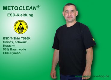 METOCLEAN ESD-T-Shirt TS96K, schwarz, Kurzarm, unisex - www.asmetec-shop.de