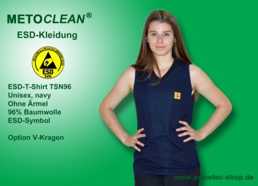 METOCLEAN ESD-T-Shirt TSN96, navy, ärmellos, unisex - www.asmetec-shop.de