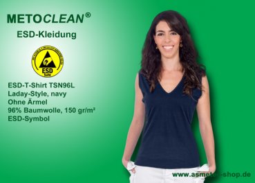 METOCLEAN ESD-T-Shirt TSN96WV, navy, ärmellos, unisex - www.asmetec-shop.de