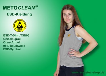 METOCLEAN ESD-T-Shirt TSN96, grau, ärmellos, unisex - www.asmetec-shop.de
