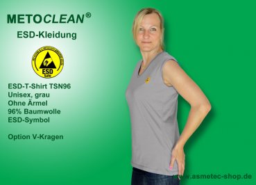 METOCLEAN ESD-T-Shirt TSN96, grau, ärmellos, unisex - www.asmetec-shop.de