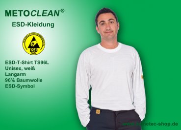 METOCLEAN ESD-T-Shirt TS96L, weiß, Langarm, unisex - www.asmetec-shop.de