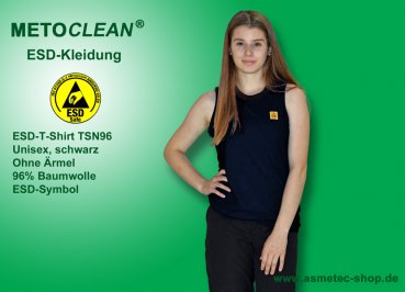 METOCLEAN ESD-T-Shirt TSN96, schwarz, ärmellos, unisex - www.asmetec-shop.de