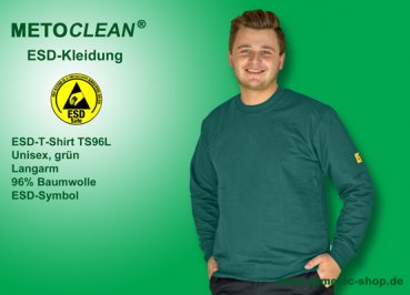 METOCLEAN ESD-T-Shirt TS96L, grün, Langarm, unisex - www.asmetec-shop.de