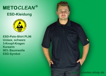 METOCLEAN ESD-Polo-Shirt PL96K, schwarz, Kurzarm, unisex - www.asmetec-shop.de
