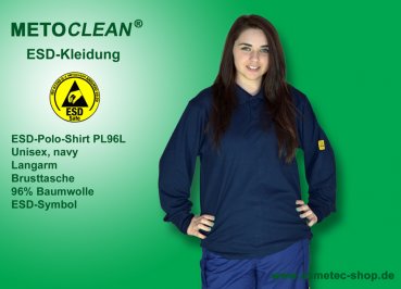 METOCLEAN ESD-Polo-Shirt PL96L, navy, Langarm, unisex - www.asmetec-shop.de