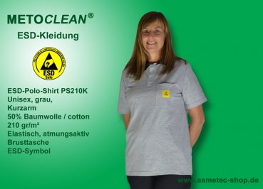 Metoclean ESD-Poloshirt PS210K-GR-M, Kurzarm, grau, Größe M