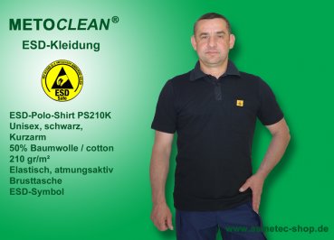 METOCLEAN ESD-Polo-Shirt PS210K-SW, schwarz, Kurzarm, unisex - www.asmetec-shop.de