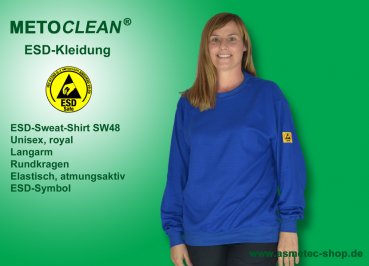 METOCLEAN ESD-Sweat-Shirt SW48RL-RB, royalblau, Langarm, unisex - www.asmetec-shop.de