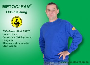 METOCLEAN ESD-Sweat-Shirt SS270-RB, royalblau, Langarm, unisex - www.asmetec-shop.de