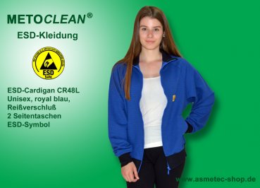 METOCLEAN ESD-Cardigan CR48L-RB, royal blue, long sleeves, unisex - www.asmetec-shop.de