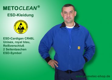 METOCLEAN ESD-Cardigan CR48L-RB, royalblau, Langarm, unisex - www.asmetec-shop.de