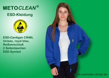 METOCLEAN ESD-Cardigan CR48L-RB, royalblau, Langarm, unisex - www.asmetec-shop.de