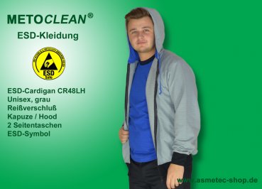 Metoclean ESD-Cardigan CR48LH-GR-3XL, long sleeves, hood, grey, size 3XL