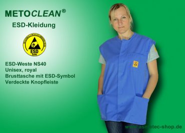 Metoclean ESD-Weste NS40-RB-XXL, royal blau, Größe XXL
