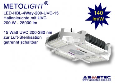 LED-HBL-4Way-200-PW60-UVC15, Highbay light 200 Watt, pure white + UVC-Module 15 Watt, 200-280 nm