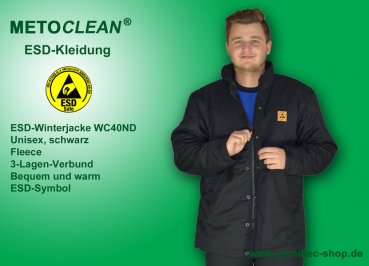 METOCLEAN ESD Winterjacke WC-40ND-SW-S, extra warm, Fleece-Innenfutter, schwarz, unisex, Größe S