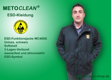 METOCLEAN ESD Funktionsjacke WC-40SS-SW-XL, wasserdicht & atmungsaktiv,  schwarz, unisex, Größe XL