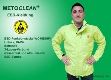 METOCLEAN ESD Funktionsjacke WC-40SSHV-GE-XS, wasserdicht & atmungsaktiv, Softshell-Innenfutter, HiVis, gelb, unisex, Größe XS