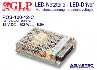 LED Netzteil 12 VDC, 100 Watt, 8,5 A, open  frame, IP20