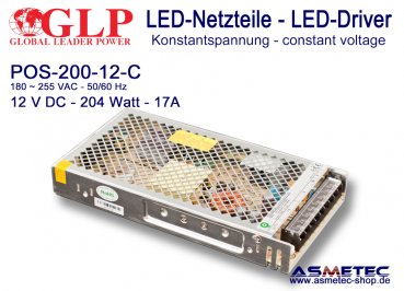 LED Netzteil 12 VDC, 200 Watt, 17 A, open  frame, IP20