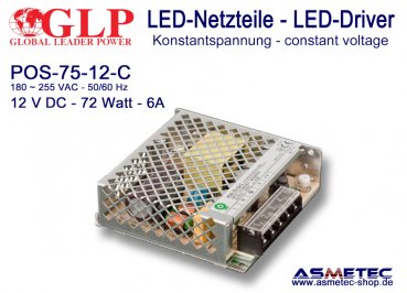 LED Netzteil 12 VDC,  72 Watt, 6 A, open  frame, IP20