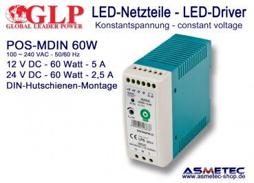 LED-driver POS-MDIN 60W24, 24 VDC, 60 Watt, DIN-Rail