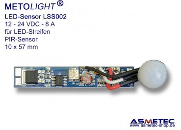 PIR-Sensorschalter LSS002, 12-24 VDC, 8 A, für LED-Streifen und LED-Lampen, Tageslichtsensor