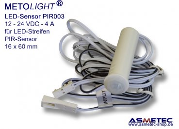 PIR-Sensorschalter PIR003, 12-24 VDC, 4 A, für LED-Streifen und LED-Lampen