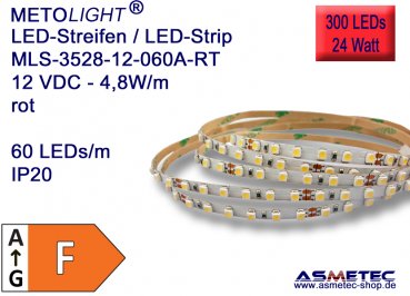LED-Streifen 3528, rot, 12 VDC, 300 LEDs, 24 W, IP20, 5 m lang