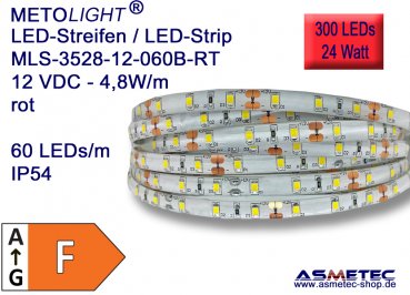 LED-Streifen 3528, rot, 12 VDC, 300 LEDs, 24 W, IP54, 5 m lang