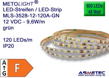 LED-Streifen 3528, grün, 12 VDC, 600 LEDs, 48 W, IP20, 5 m lang