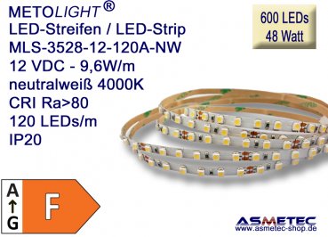LED-Streifen 3528, neutralweiß, 12 VDC, 600 LEDs, 48 W, IP20, 5 m lang