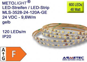 LED strip 3528, yellow,  24 VDC, 600 LEDs, 48 W, IP20, 5 m length
