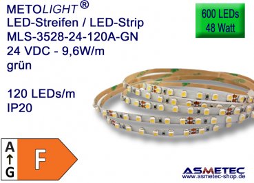 LED strip 3528, green,  24 VDC, 600 LEDs, 48 W, IP20, 5 m length